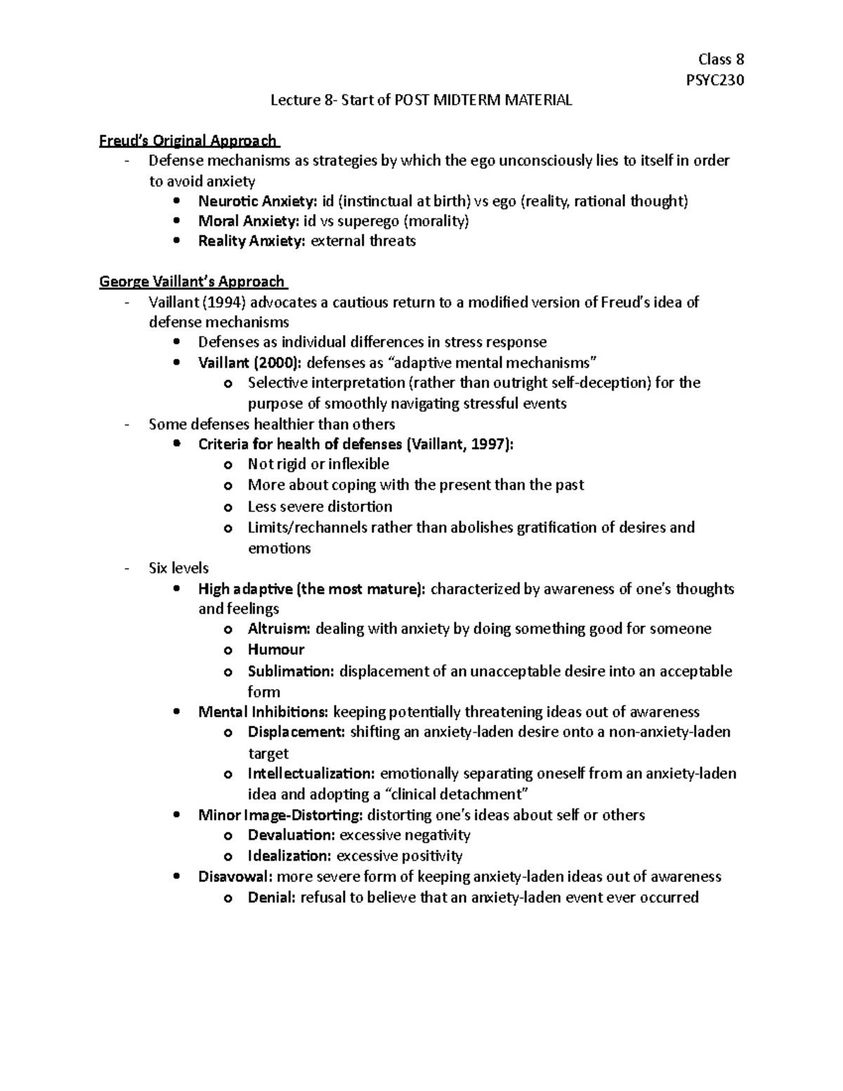 Lecture 8 - Class notes - Class 8 PSYC Lecture 8- Start of POST MIDTERM ...
