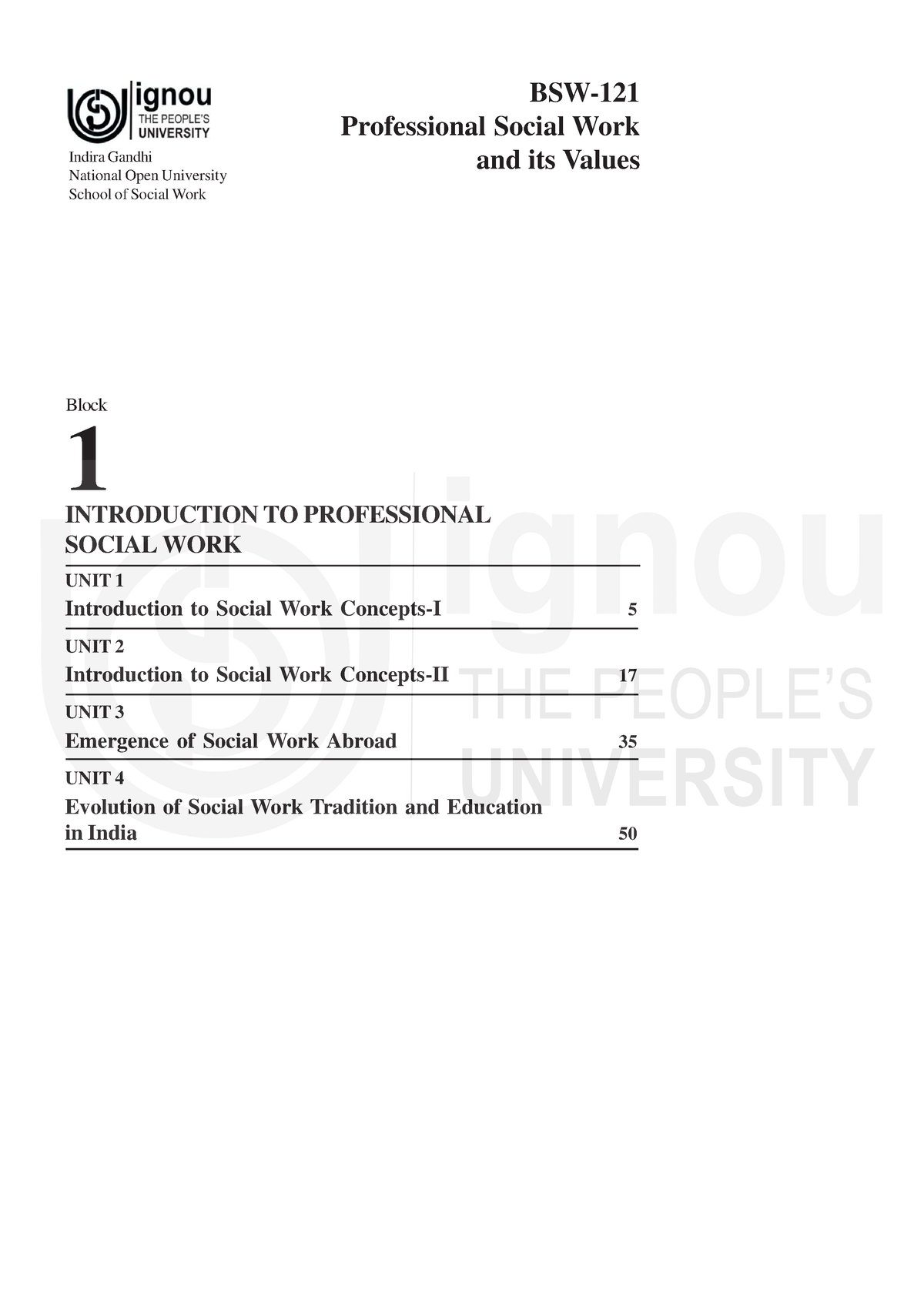 BSW-121 E Block-1 - Introduction To Social Work Concepts1 - 1 Block ...