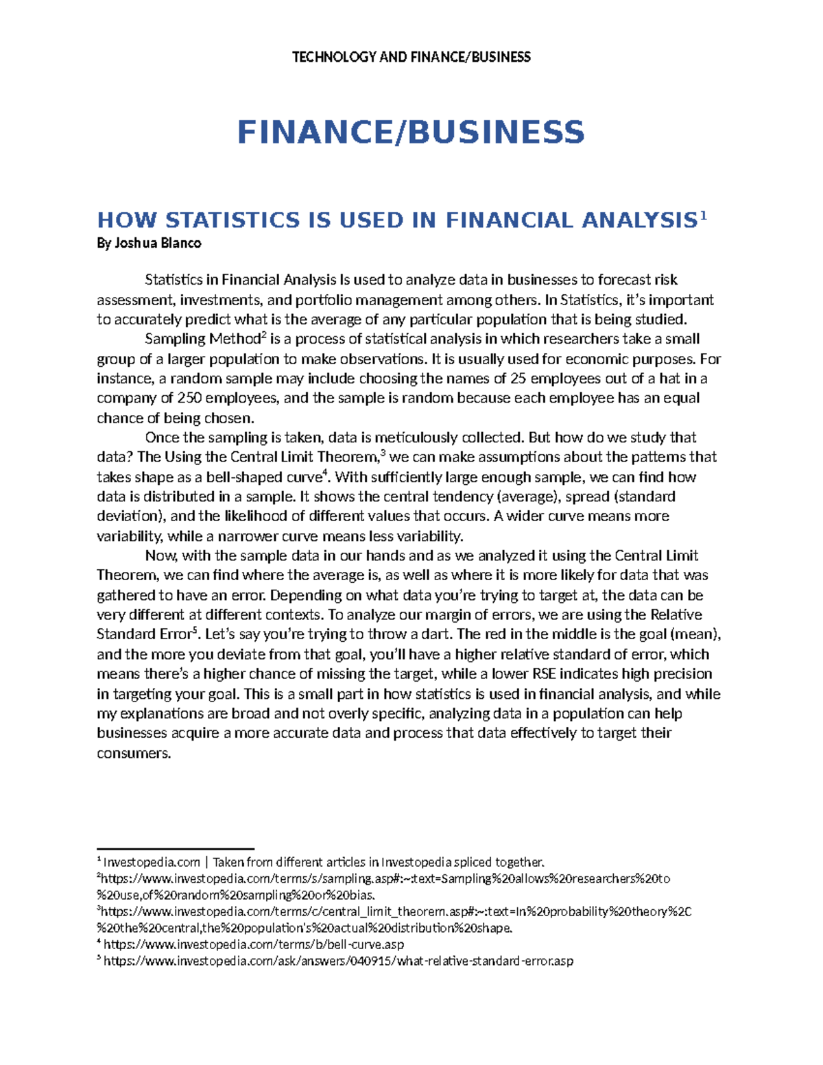 Performance Task Tech And Business - Finance Business How Statistics Is 