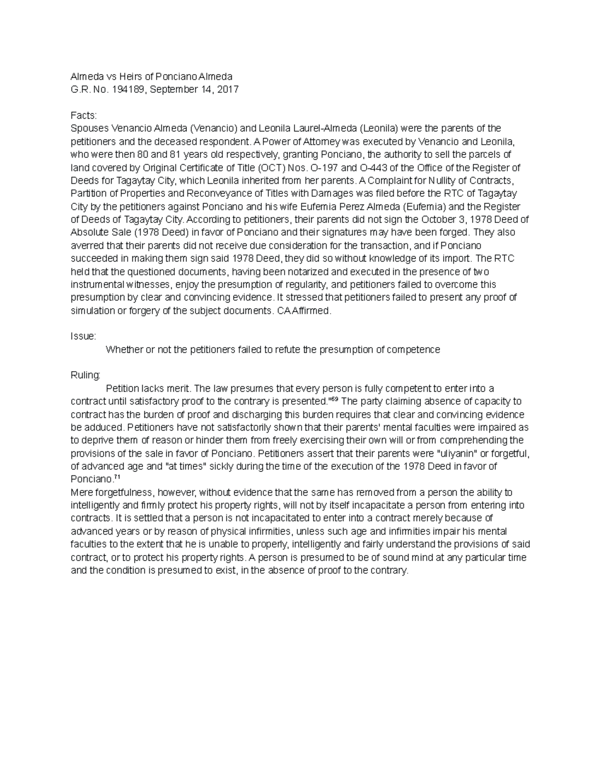 Almeda vs Heirs of Ponciano Almeda - No. 194189, September 14, 2017 ...