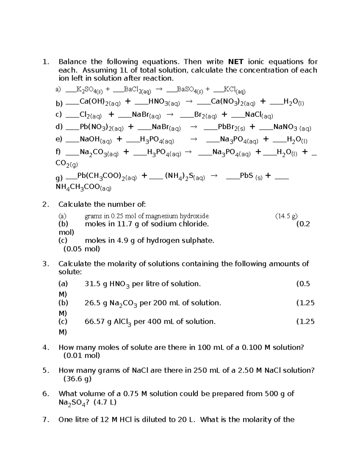 22 Solutions Stoichiometry Practice Problems With Answers Balance The Following Equations 