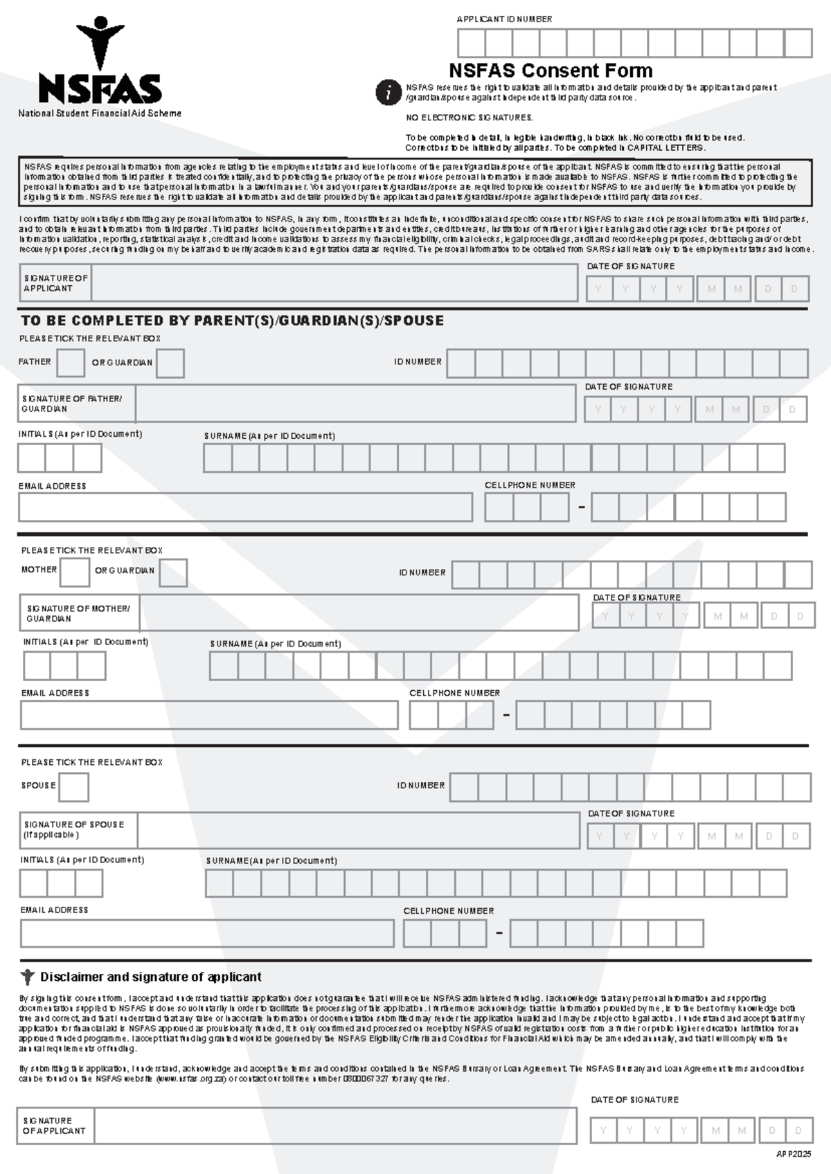 1 Nsfas 2024 Applications Consent Form APPLICANT ID NUMBER NSFAS 