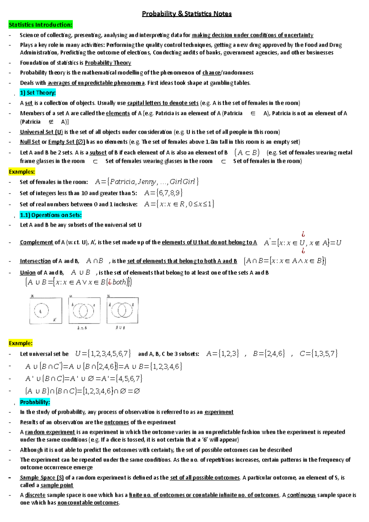1) Probability & Statistics Notes/Summary - Probability & Statistics ...