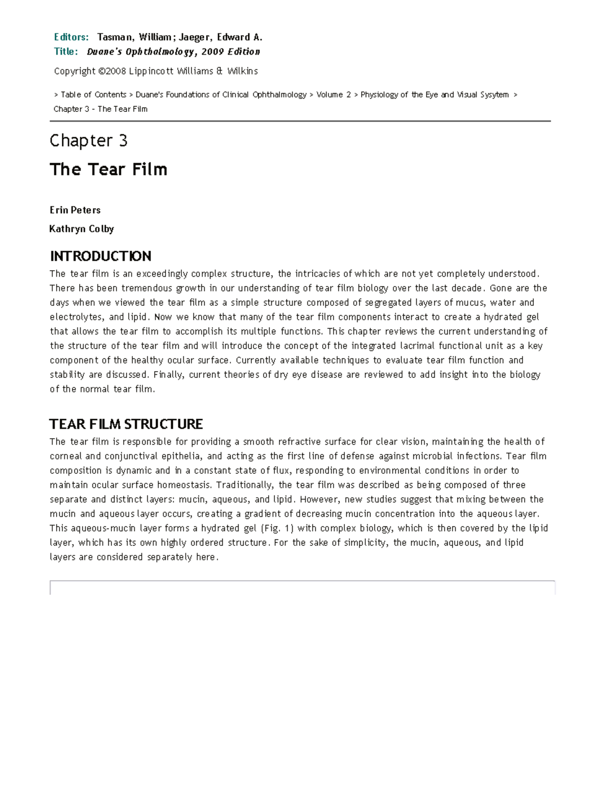 Tear film duanes ophthalmology - Editors: Tasman, William; Jaeger ...