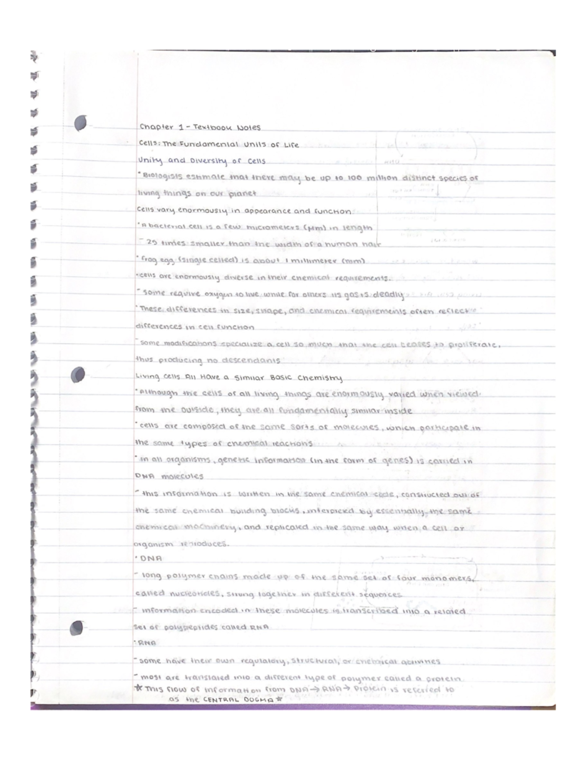 Chapter 1 textbook notes - chapter 1 Textbook Notes cells: The ...