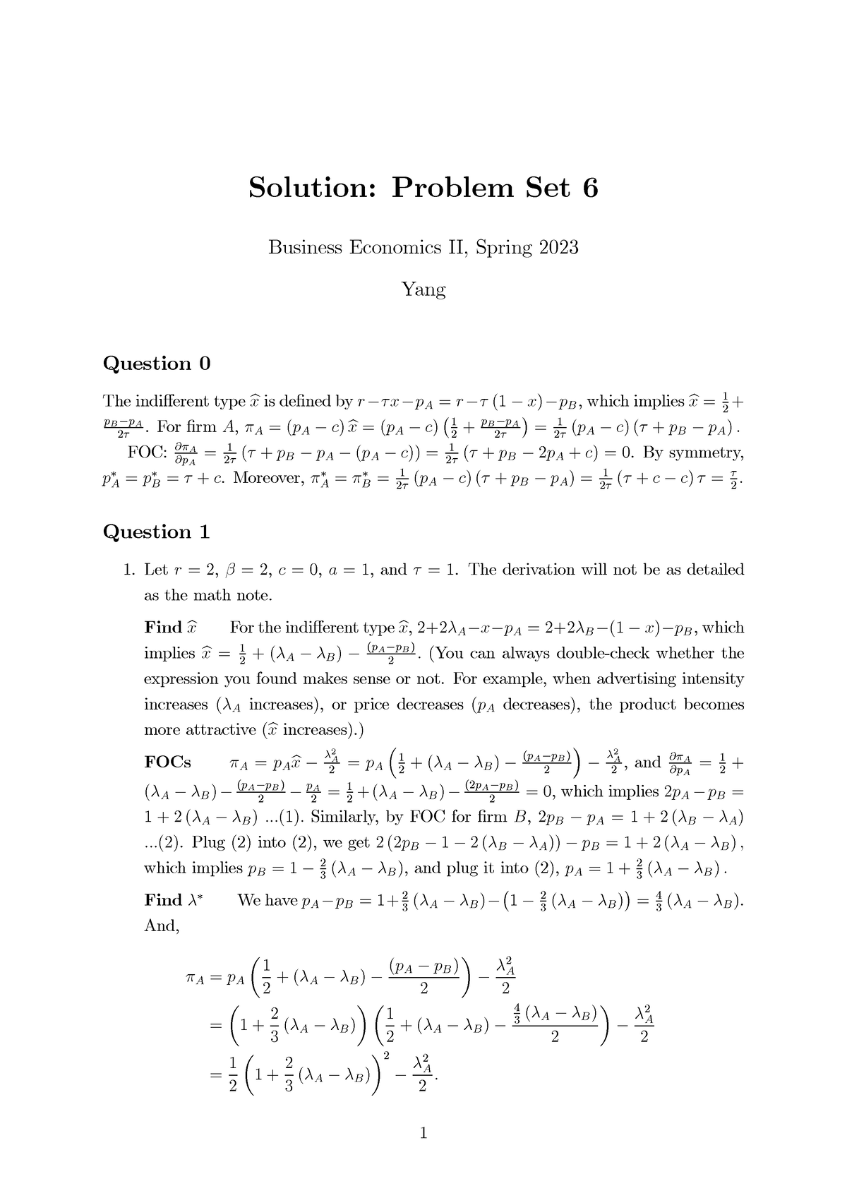 PS 6 Solution - Solution: Problem Set 6 Business Economics II, Spring ...