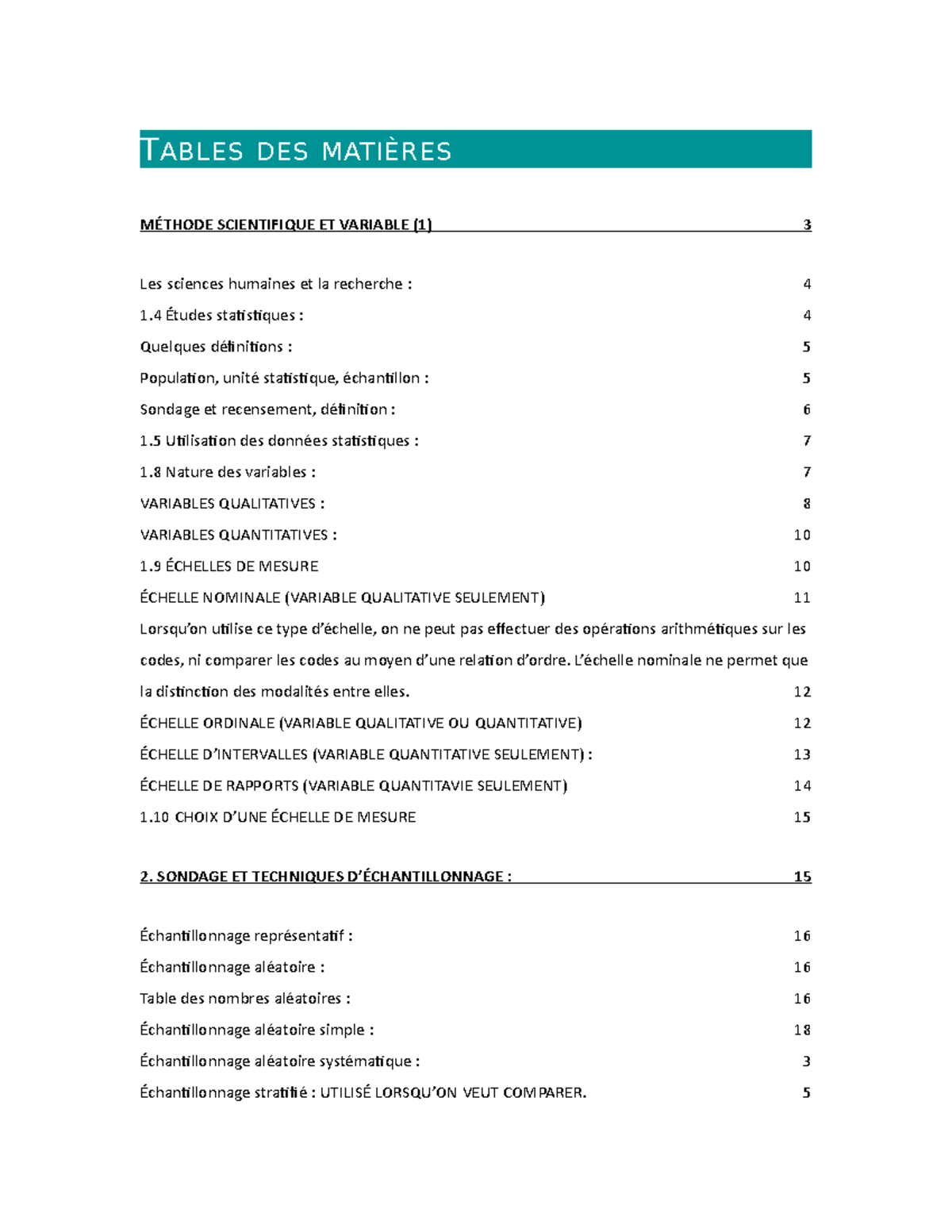 Statistique (STT1901) Notes de cours - TABLES DES MATIÈRES Lorsqu’on ...