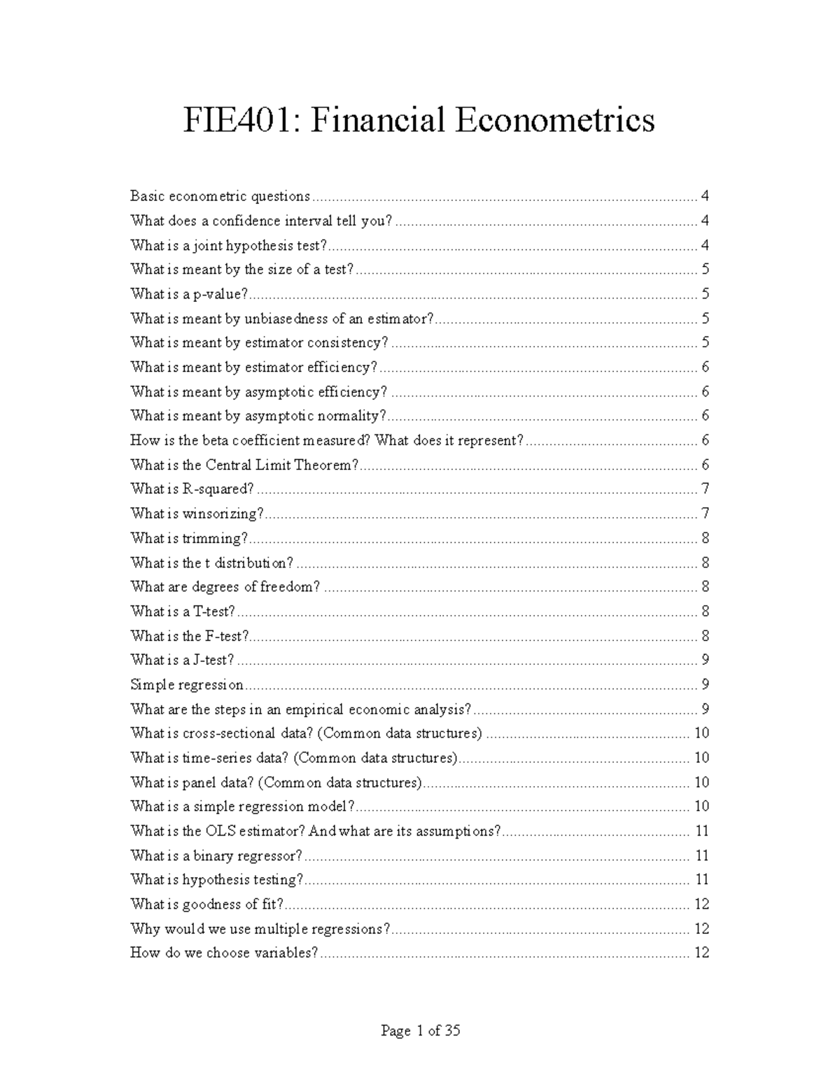 Oralexm Prepp Fie401 - FIE401: Financial Econometrics Basic Econometric ...