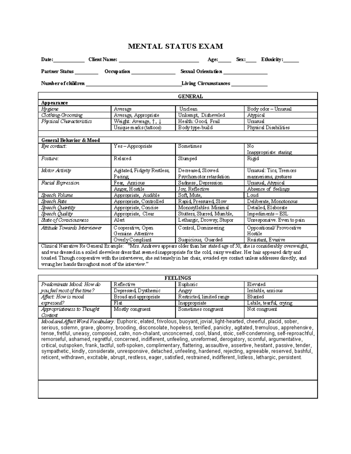 Mental-Status-Exam - hand out - MENTAL STATUS EXAM Date ...