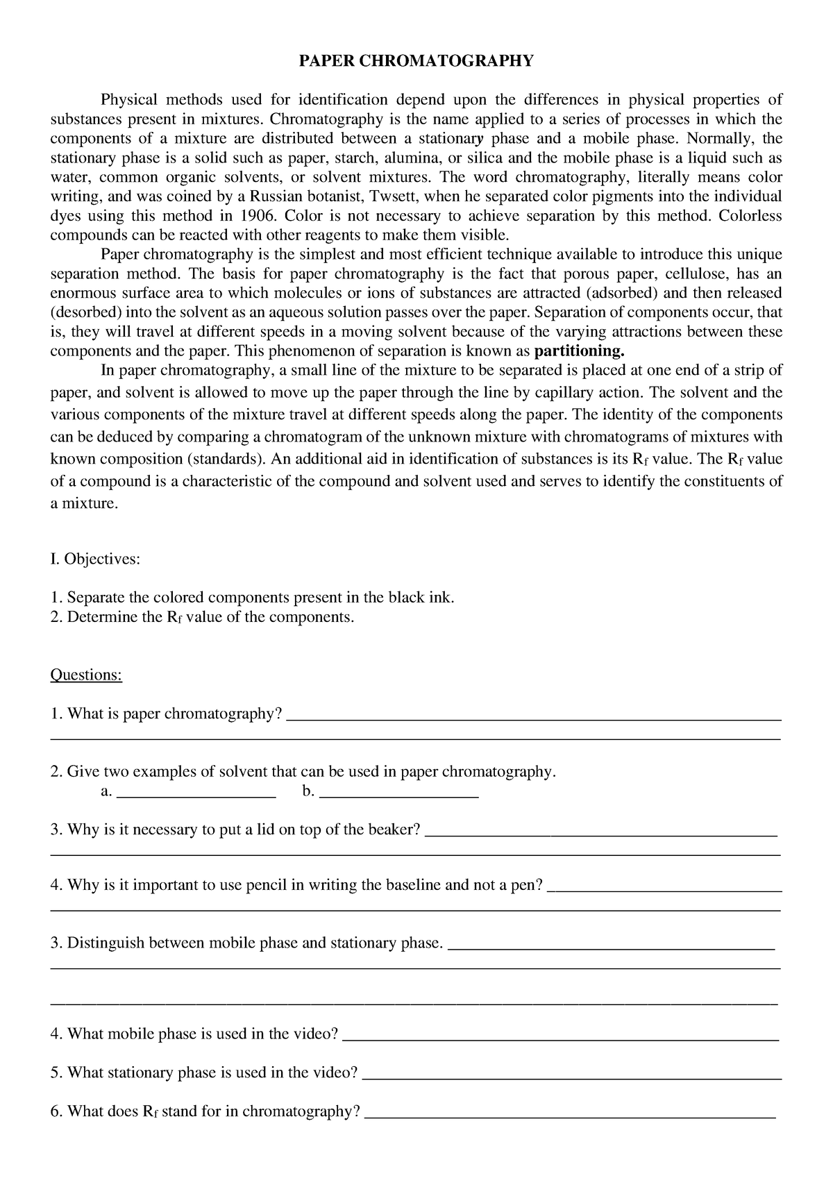 Paper chromatography - saswe3 - PAPER CHROMATOGRAPHY Physical methods ...