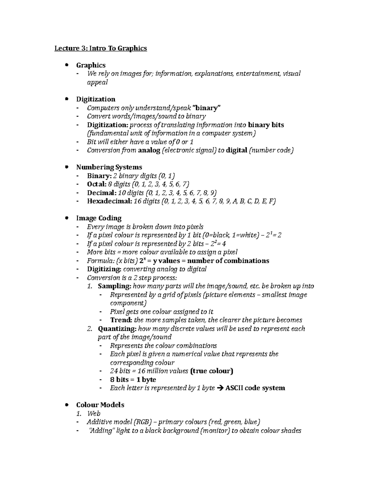 Computer Science Lecture Notes - Lecture 3: Intro To Graphics Graphics ...