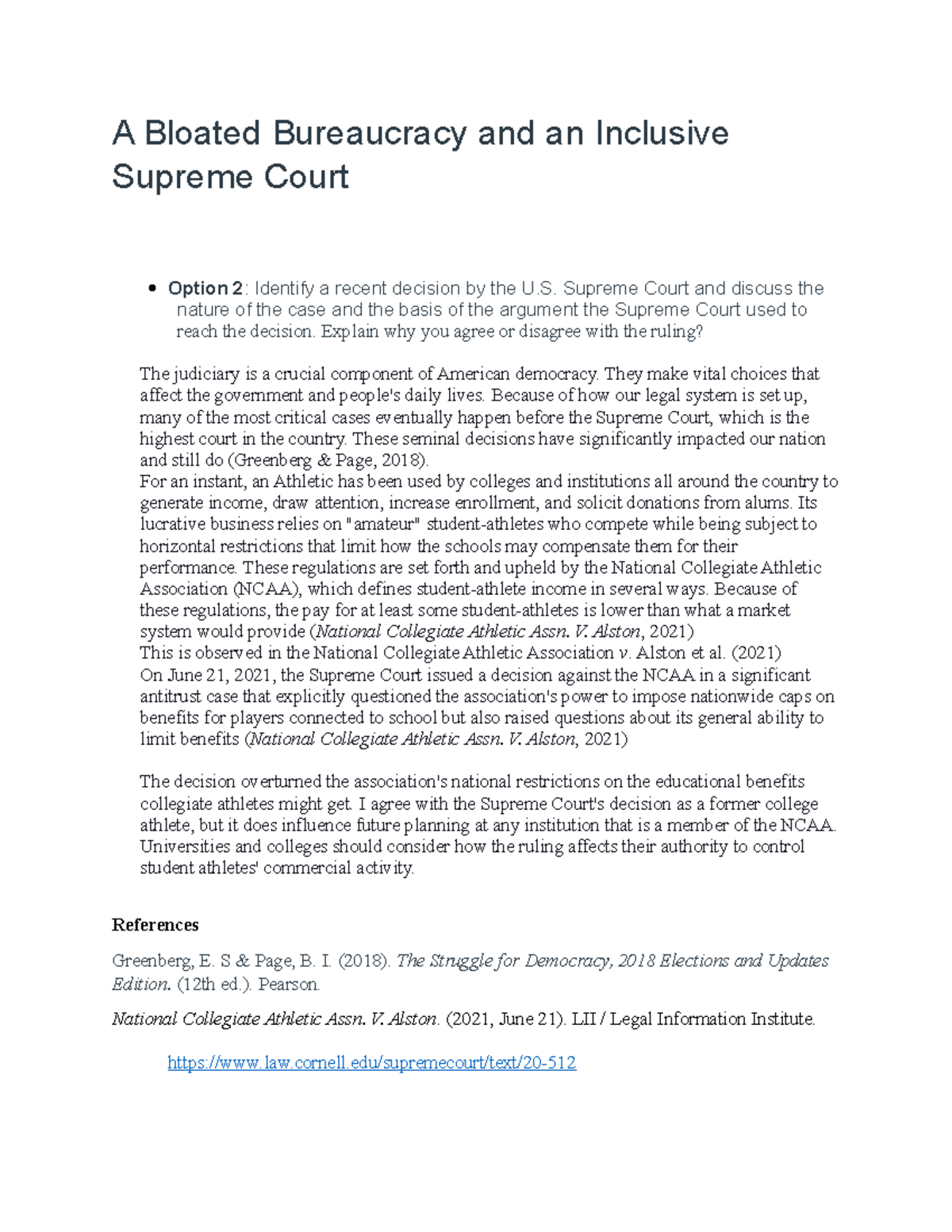 Pol 330 Week 6 Discussion A Bloated Bureaucracy and an Inclusive