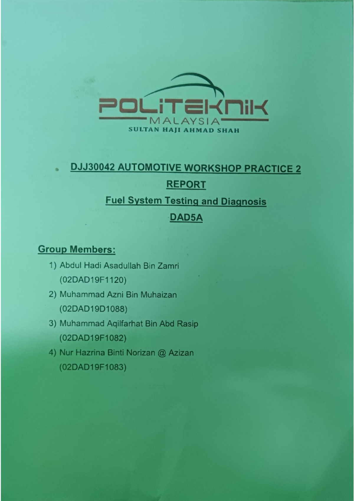 Report Isnin FUEL PUMP TEST mechanical engineering Studocu