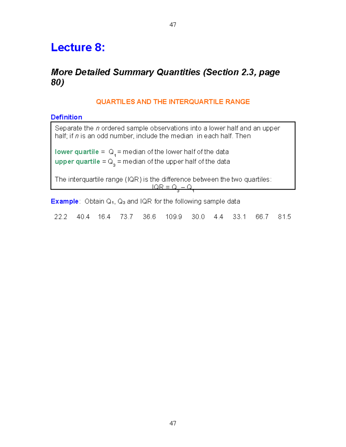 Lec8 - Lecture notes 8 - Lecture 8: More Detailed Summary Quantities ...