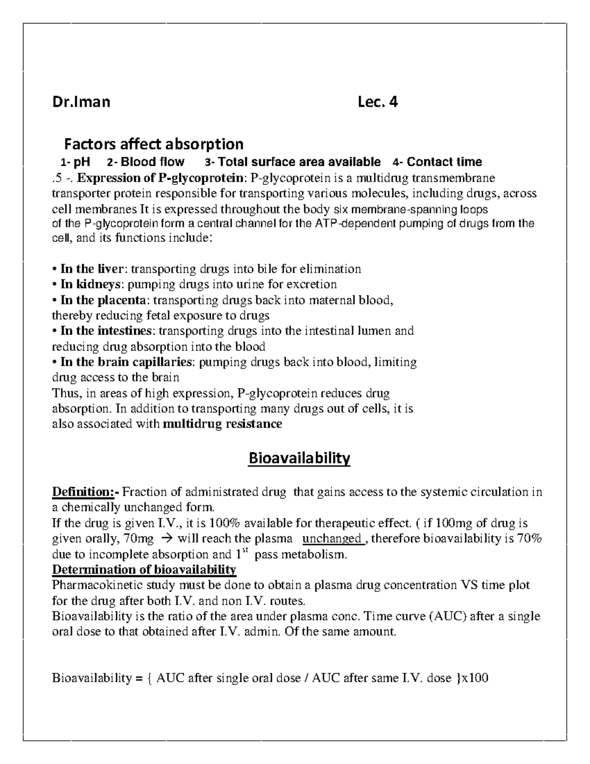 Absorption notes Dr Lec. 4 Factors affect absorption 1 pH 2 Blood
