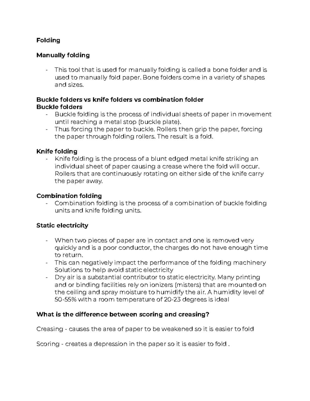GCM250 Midterm Notes - Folding Manually folding - This tool that is ...