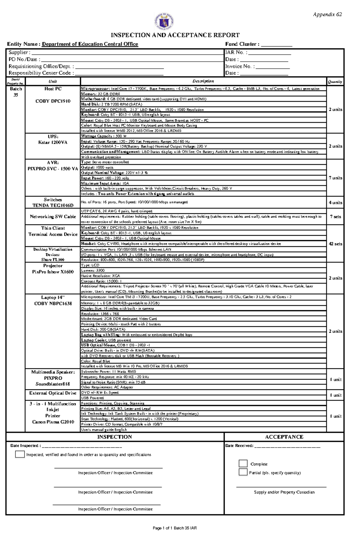 Dcp 2017 IAR Batch 35 - none - Appendix 62 Stock/ Property No. Unit ...