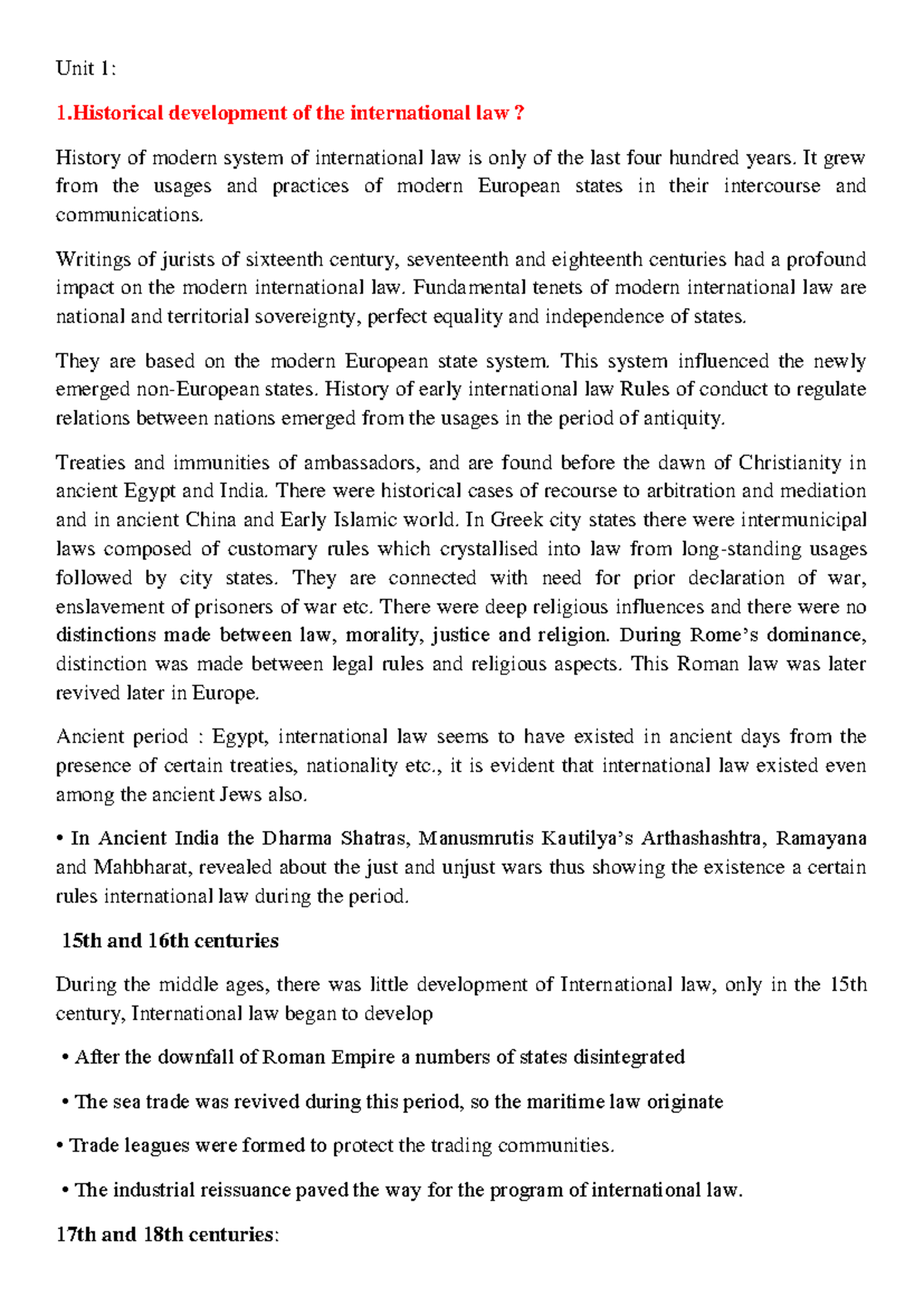 Unit 1 - international law - Unit 1: 1 development of the international ...