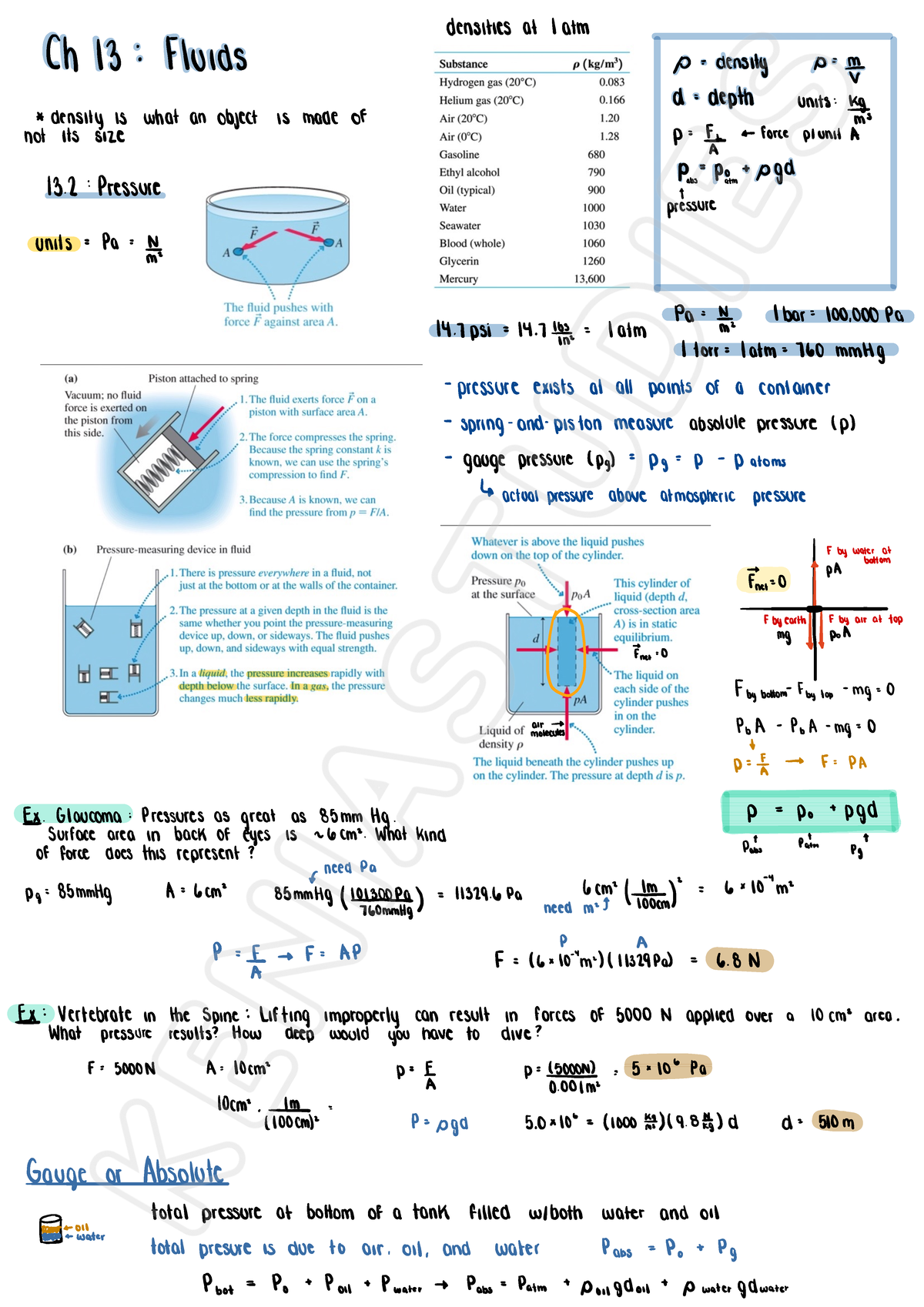 Ch 13 Fluids - densities at latm (h 13 : Fluids p density is my d ...