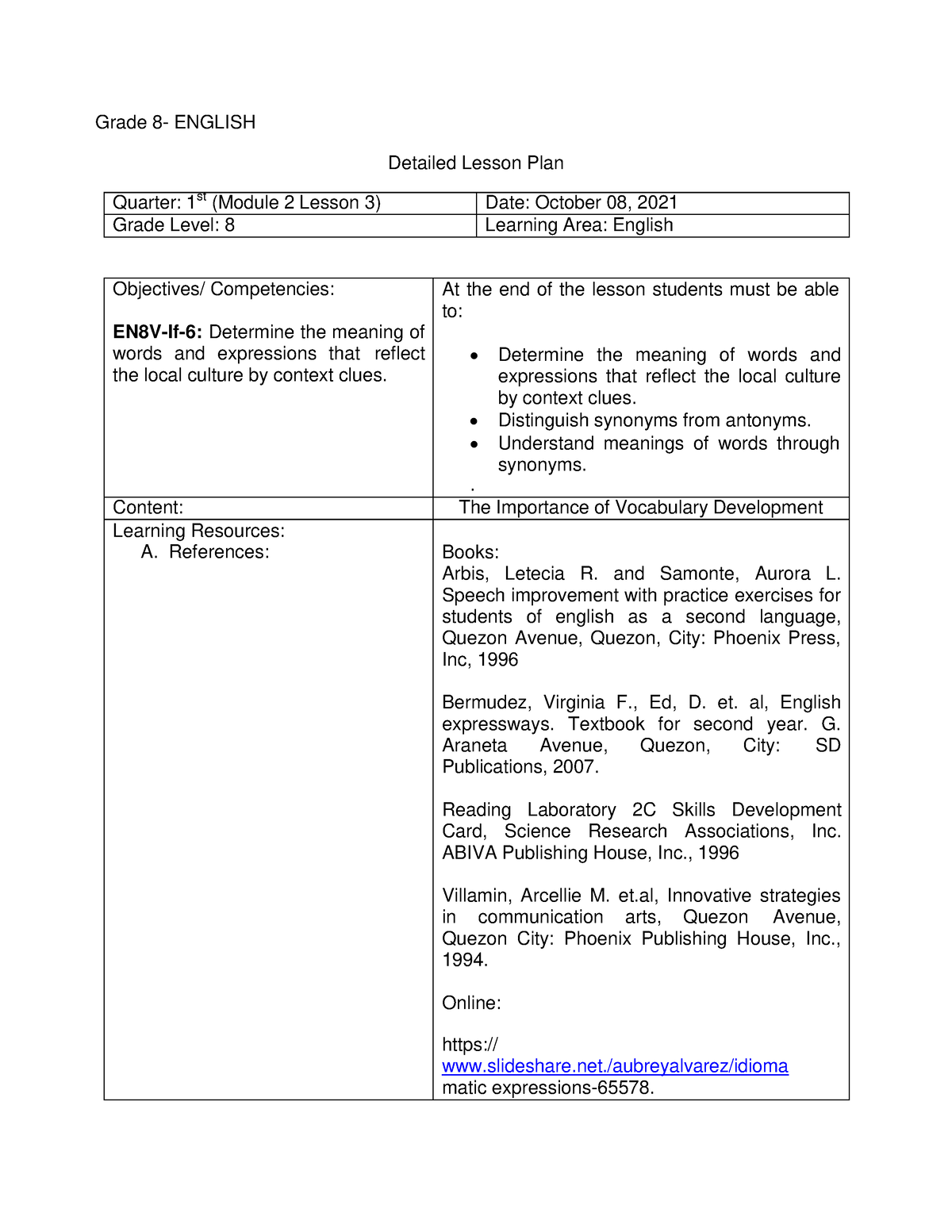 Grade 8 5e Dlp Revised - Format Of 5e Dlp. - Bse English - Studocu