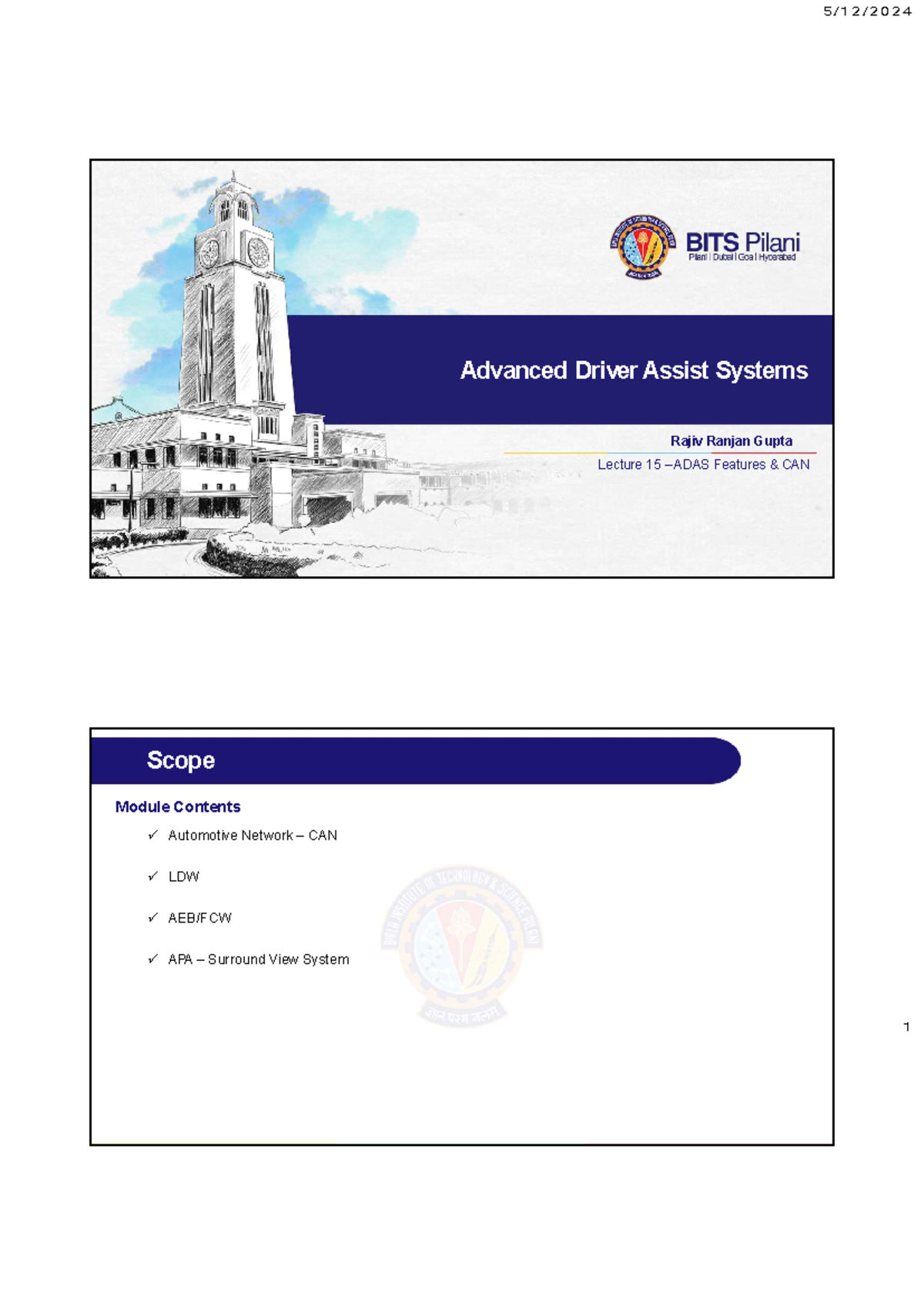 Advanced Driver Assistance Systems - ####### 1 Advanced Driver Assist ...