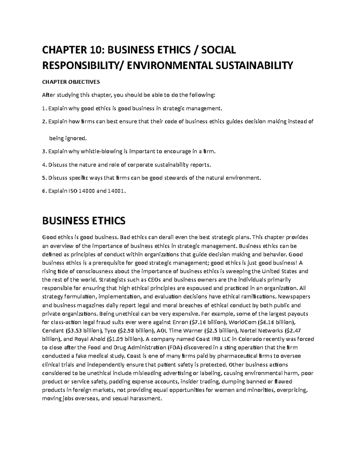 Chapter 10 Business Ethics Social Responsibility Environmental