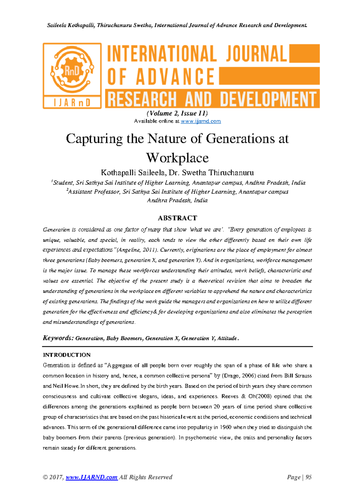 Capturing the Nature of Generations at W - (Volume 2, Issue 11 ...