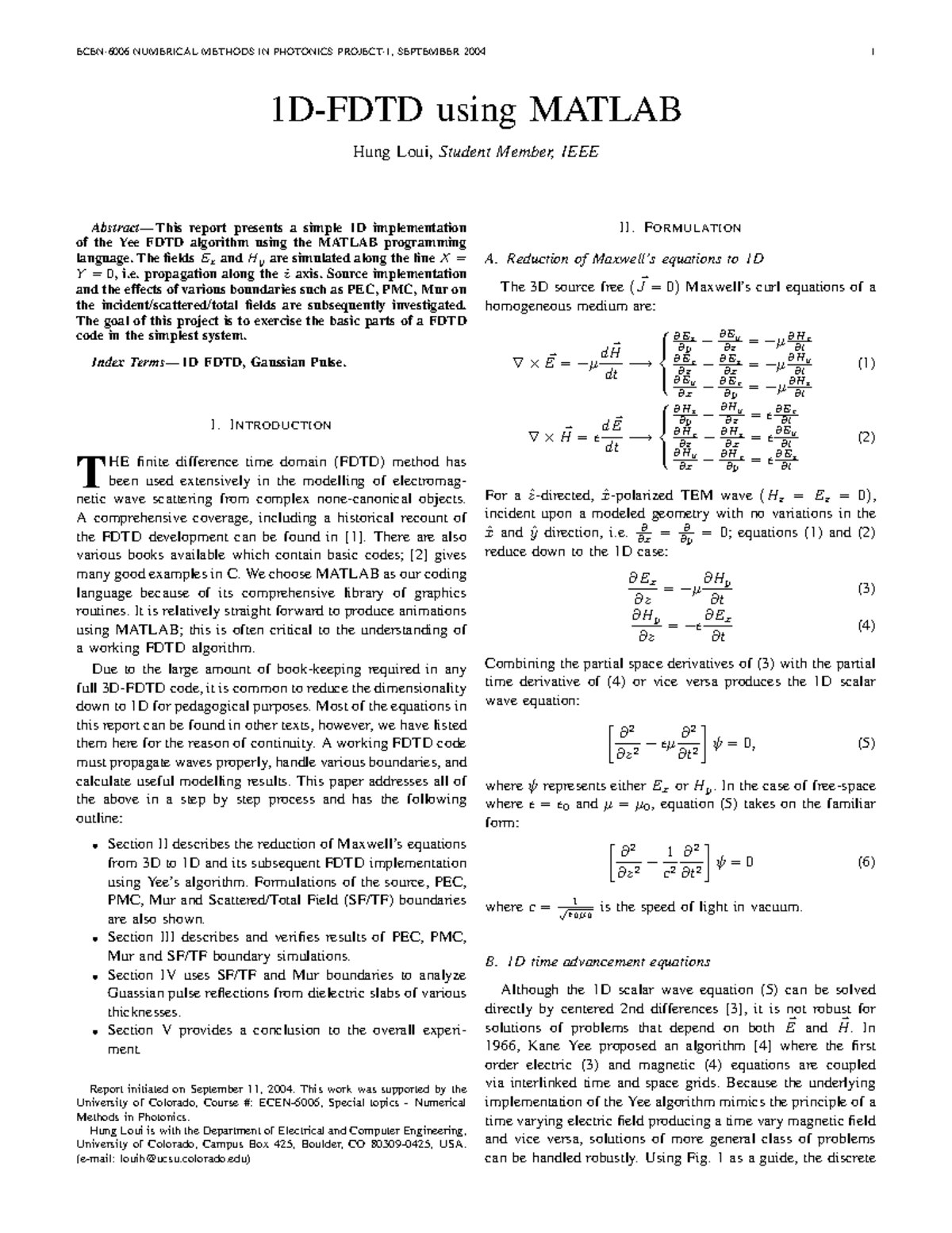 Loui 1 Dfdtd matlab 2 - computer - 1D-FDTD using MATLAB Hung Loui ...
