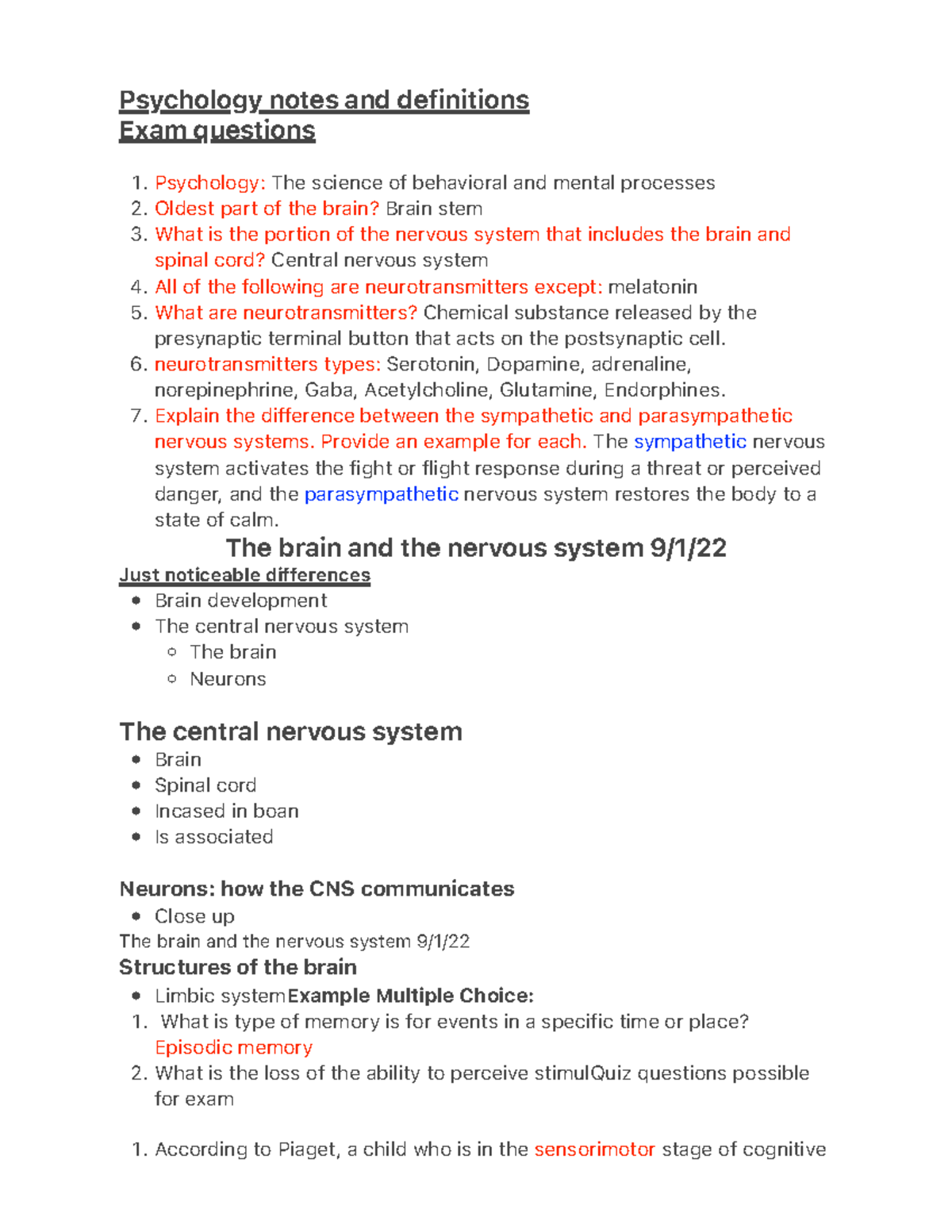 Psychology notes and definitions 1. 2. 3. 4. 5. 6. 7