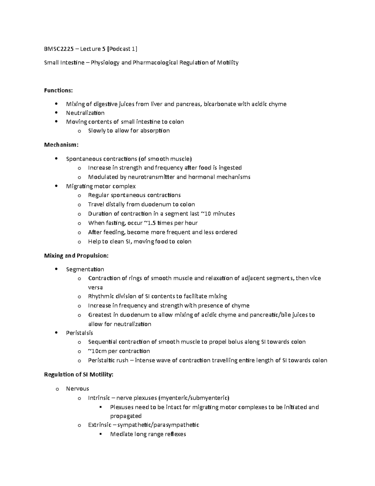 Lecture 5 [Podcast 1] - Small Intestine - Physiology and ...