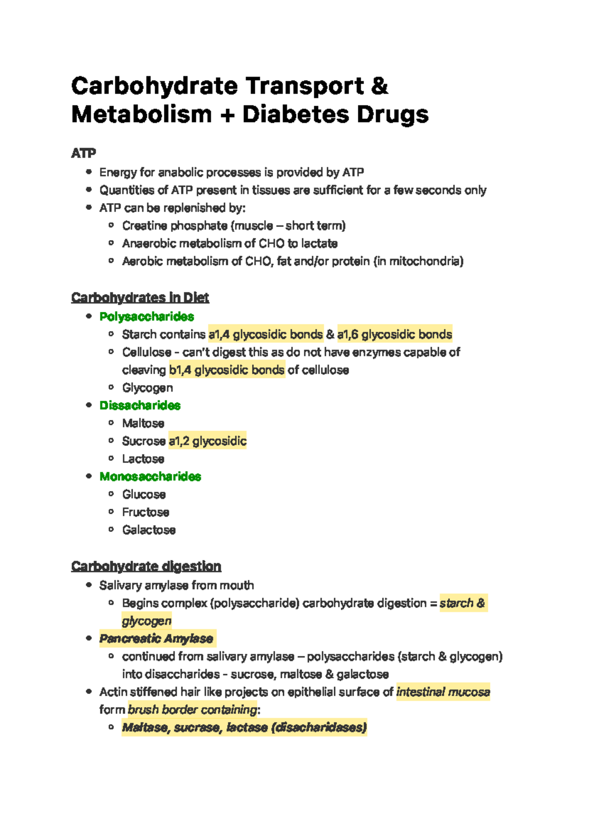 Carbohydrate Transport and Metabolism, Diabetes Drugs C a r b o hyd