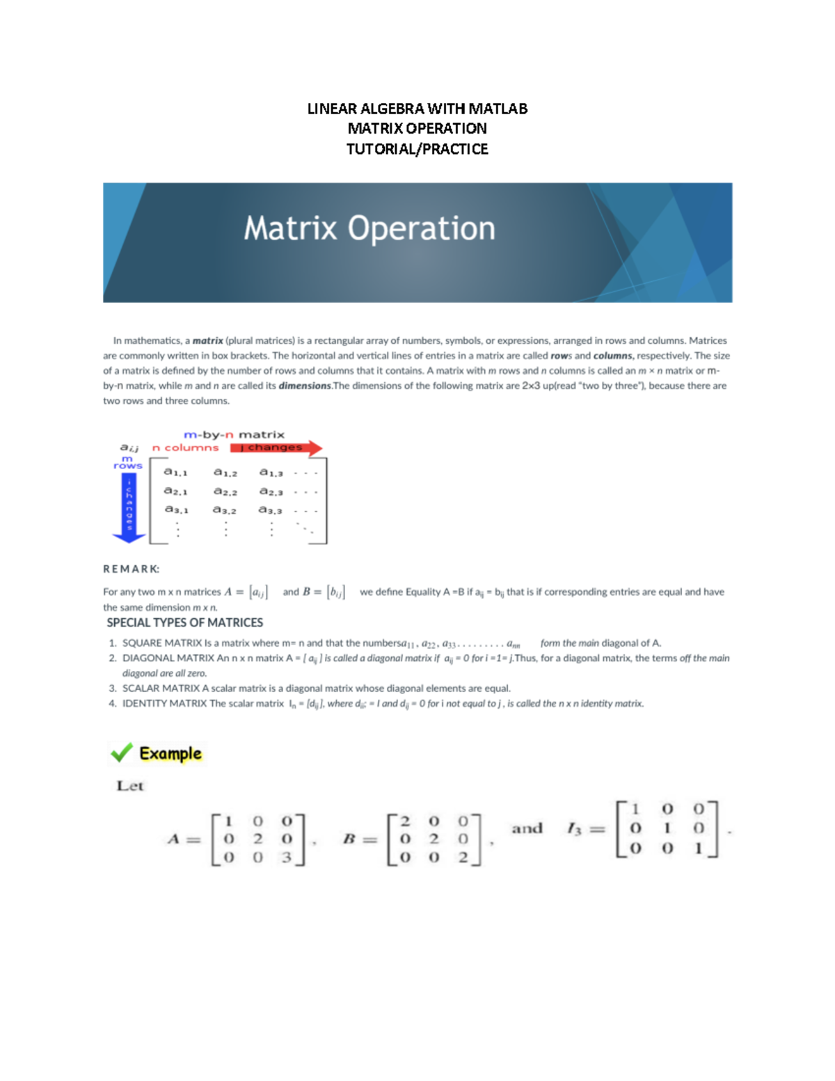 Linear Algebra WITH Matlab. Matrix Operation - Linear Algebra With ...