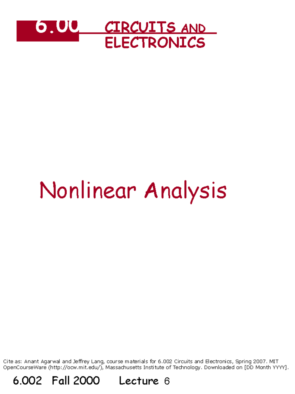 Nonlinear Analysis - 6 CIRCUITS AND ELECTRONICS Nonlinear Analysis Cite ...
