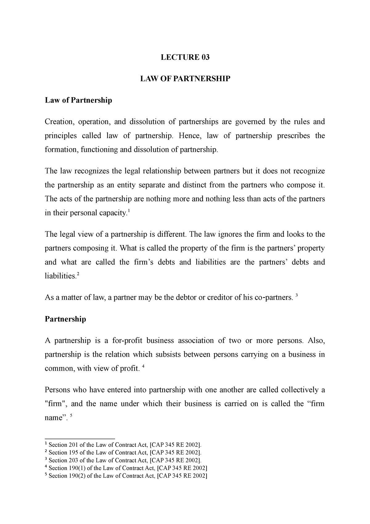 Lecture 03 - Partnership - LECTURE 03 LAW OF PARTNERSHIP Law Of ...