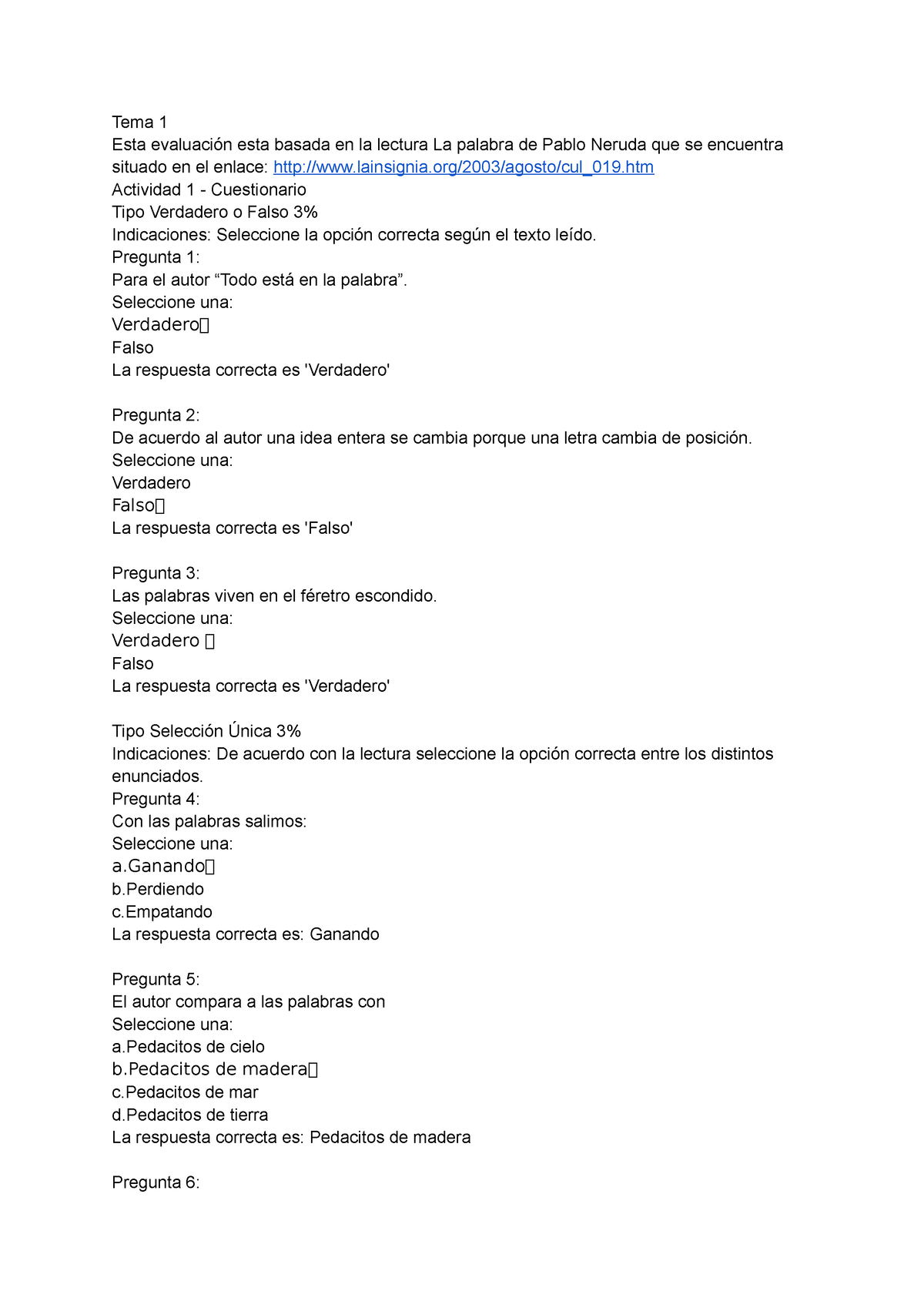 Español:Actividad 1 - Actividad 1 - Cuestionario Tipo Verdadero O Falso ...