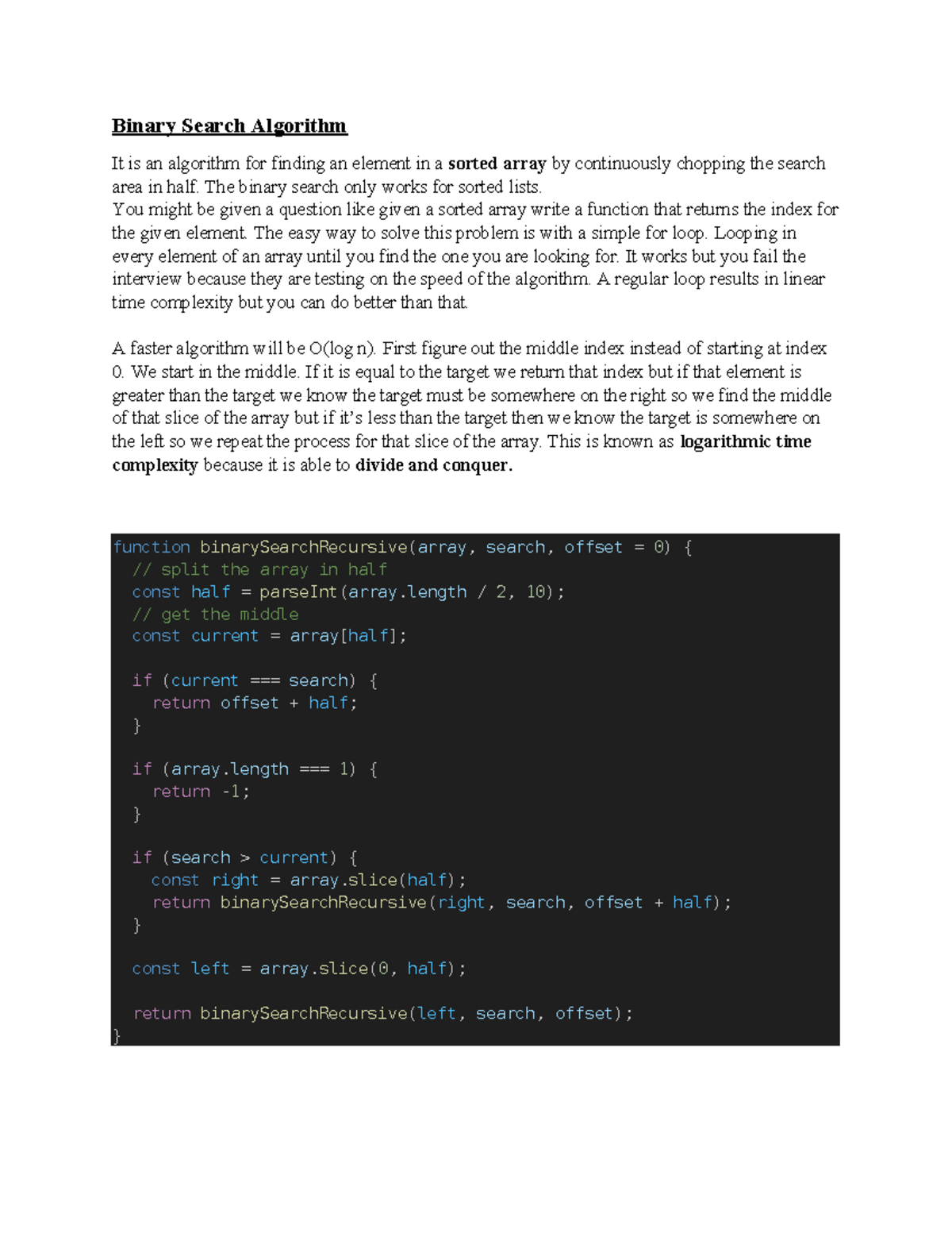 Binary Search Algorithm - The binary search only works for sorted lists ...