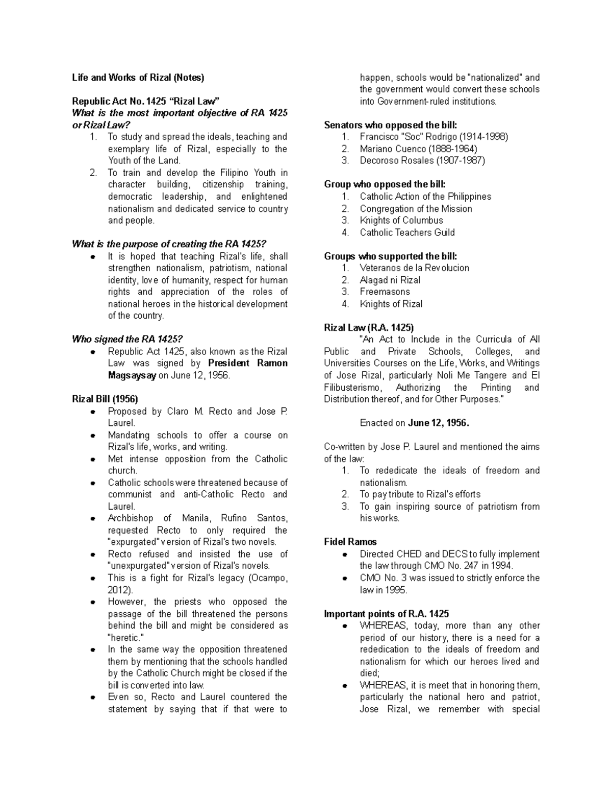 LIFE AND Works OF Rizal Notes - Life and Works of Rizal (Notes ...