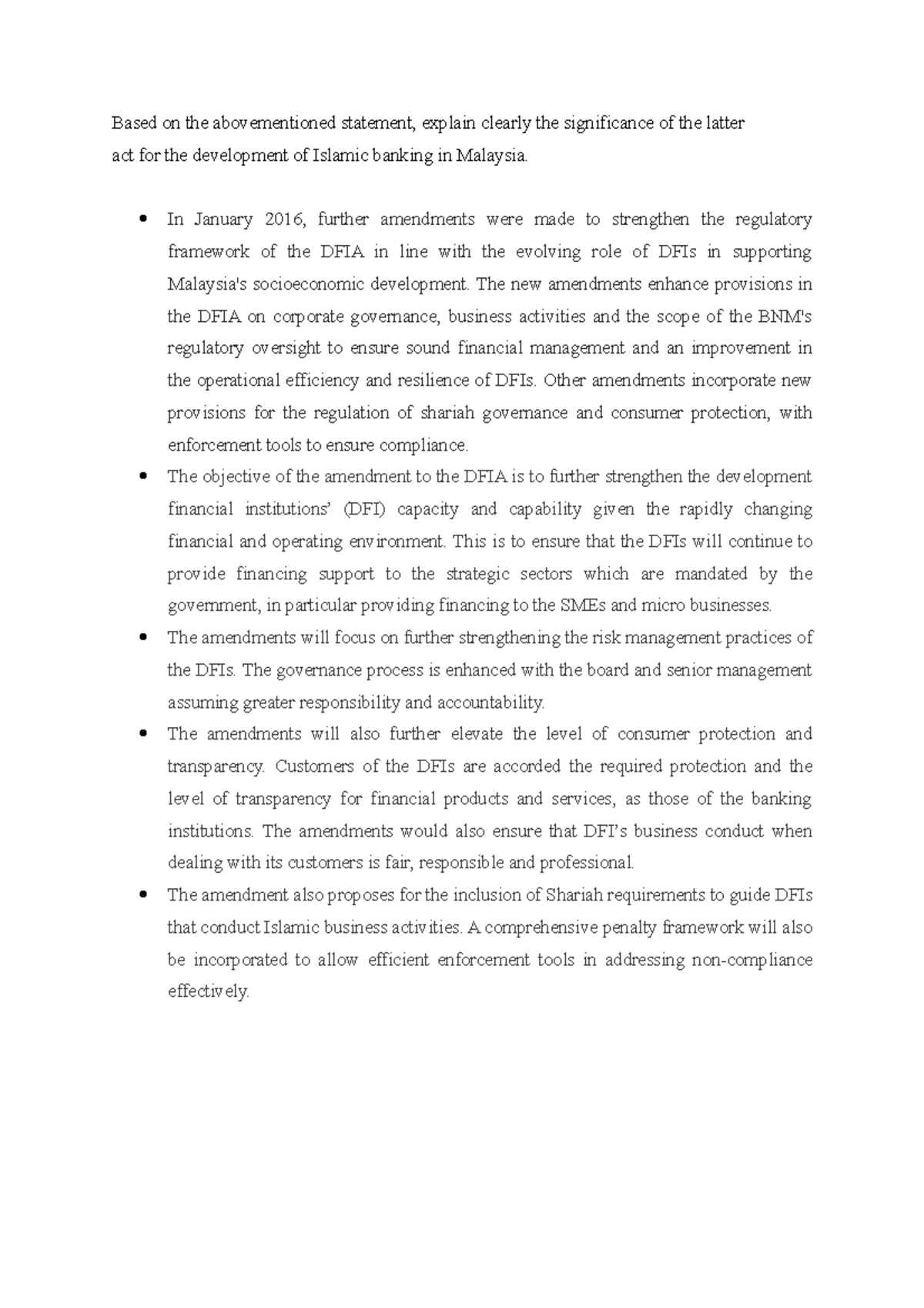 DFIA Amendment - Review - Based on the abovementioned statement ...