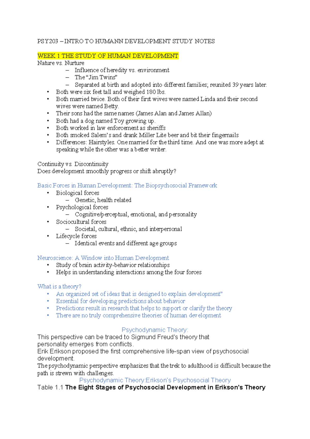 PSY203 Study Notes - PSY203 – INTRO TO HUMANN DEVELOPMENT STUDY NOTES ...