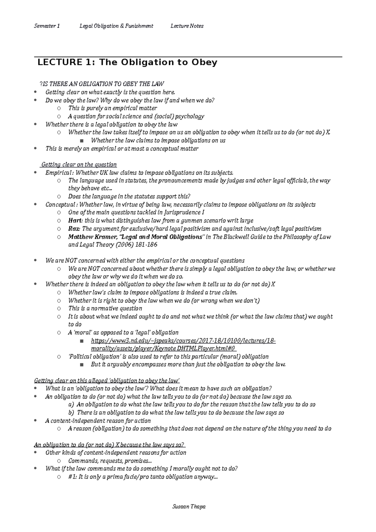 Legal obligations and punishment Lecture Notes - LECTURE 1: The ...