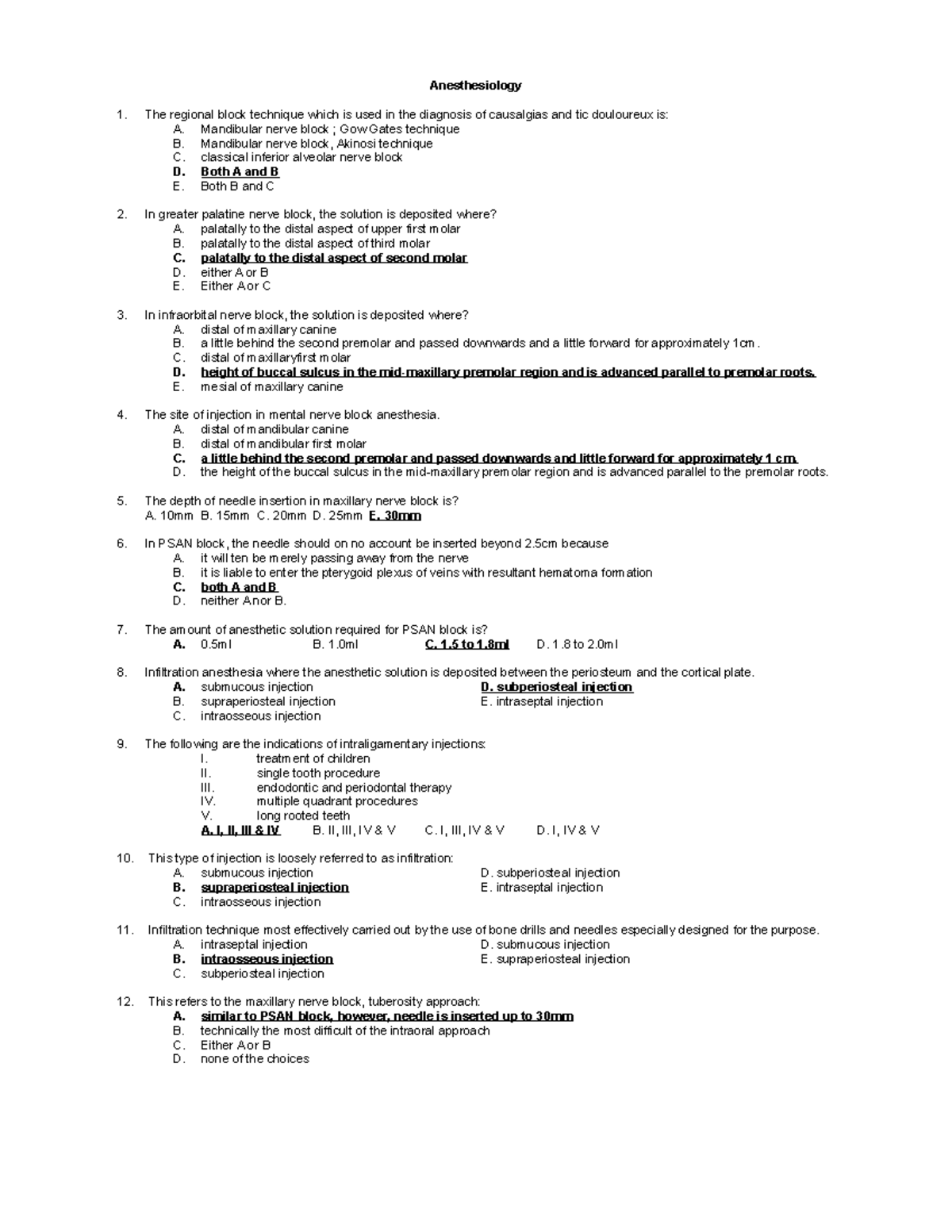 Anesthesiology Board Questionnaires - Anesthesiology The regional block ...