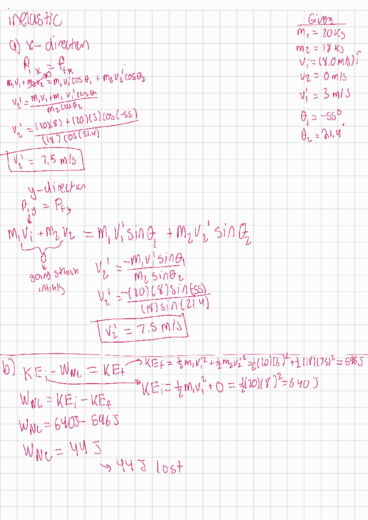 Momentum practice problems inelastic givens m1 1 20kg a direction ml