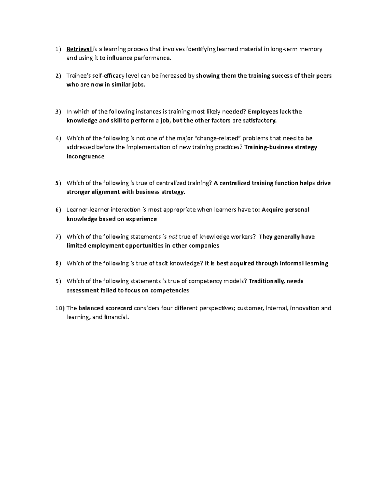 Quiz 1 BUSI 444 - Introduction to Employee Training and Development ...