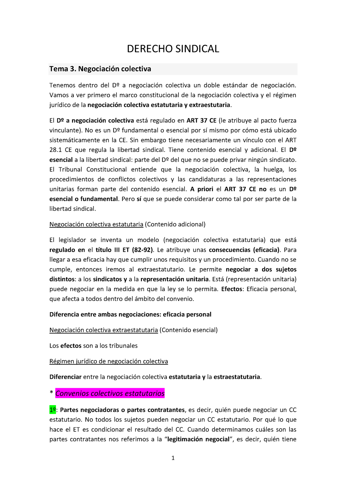 Derecho Sindical. TEMA 3 Negociación Colectiva Y TEMA 5 Derecho De ...