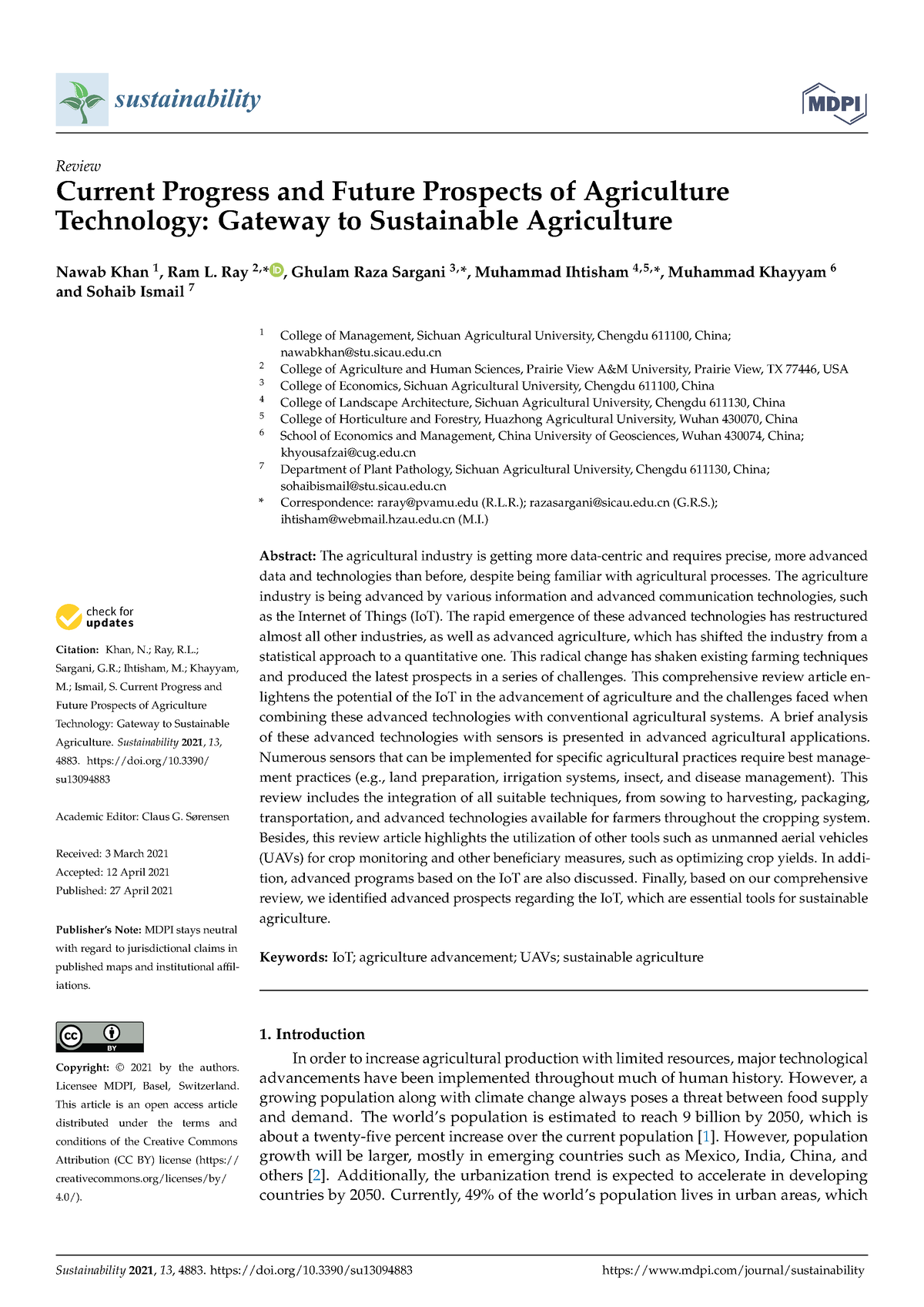 Sustainability-13-04883-v2 - Sustainability Review Current Progress And ...