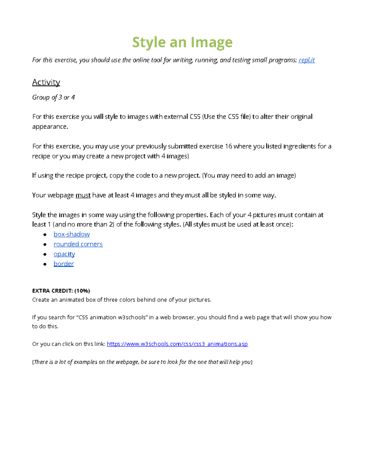 Ex 18 - CSS - Style an Image - For this exercise, you should use the ...
