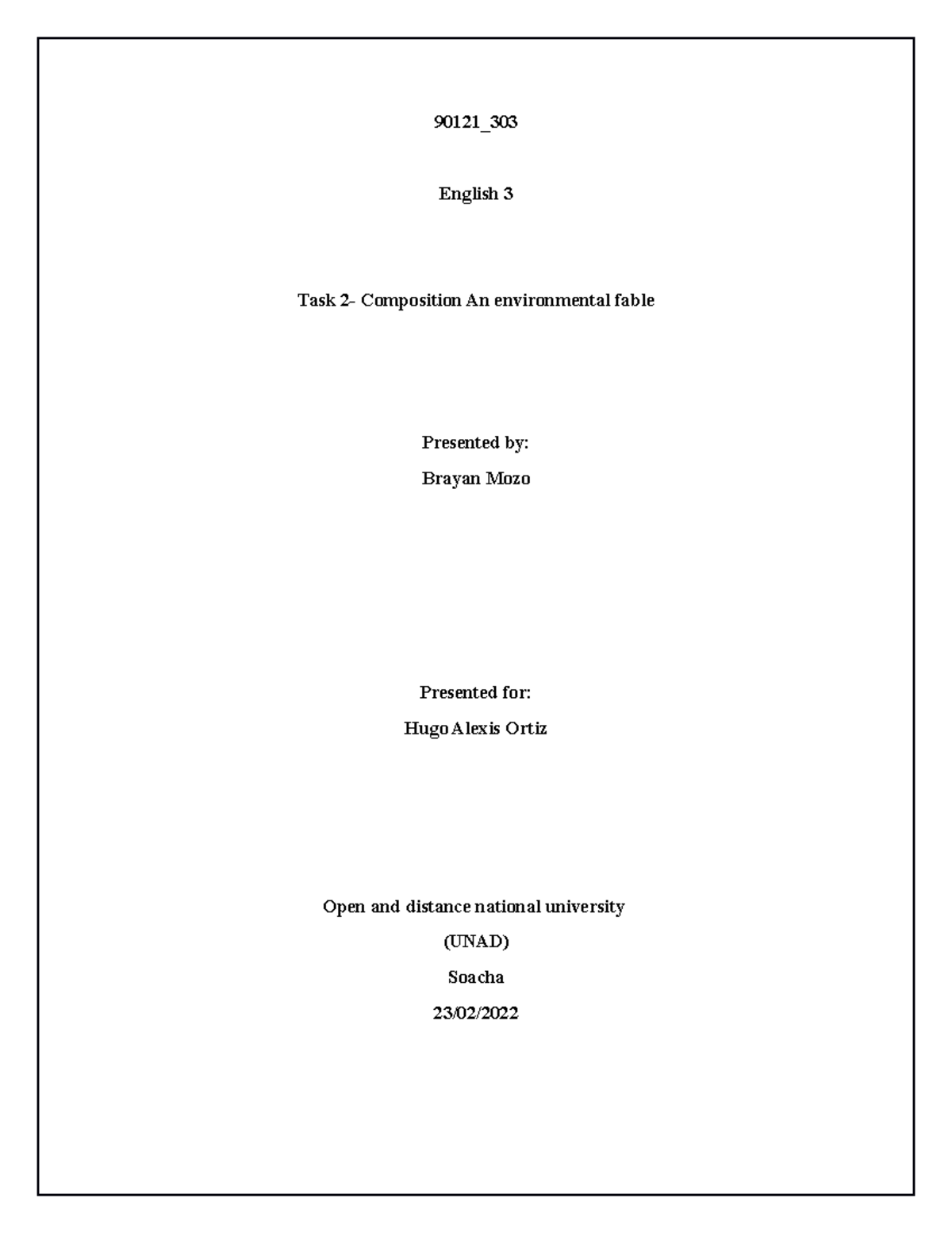 Task 2-Composition an enviromental fable - 90121_ English 3 Task 2 ...