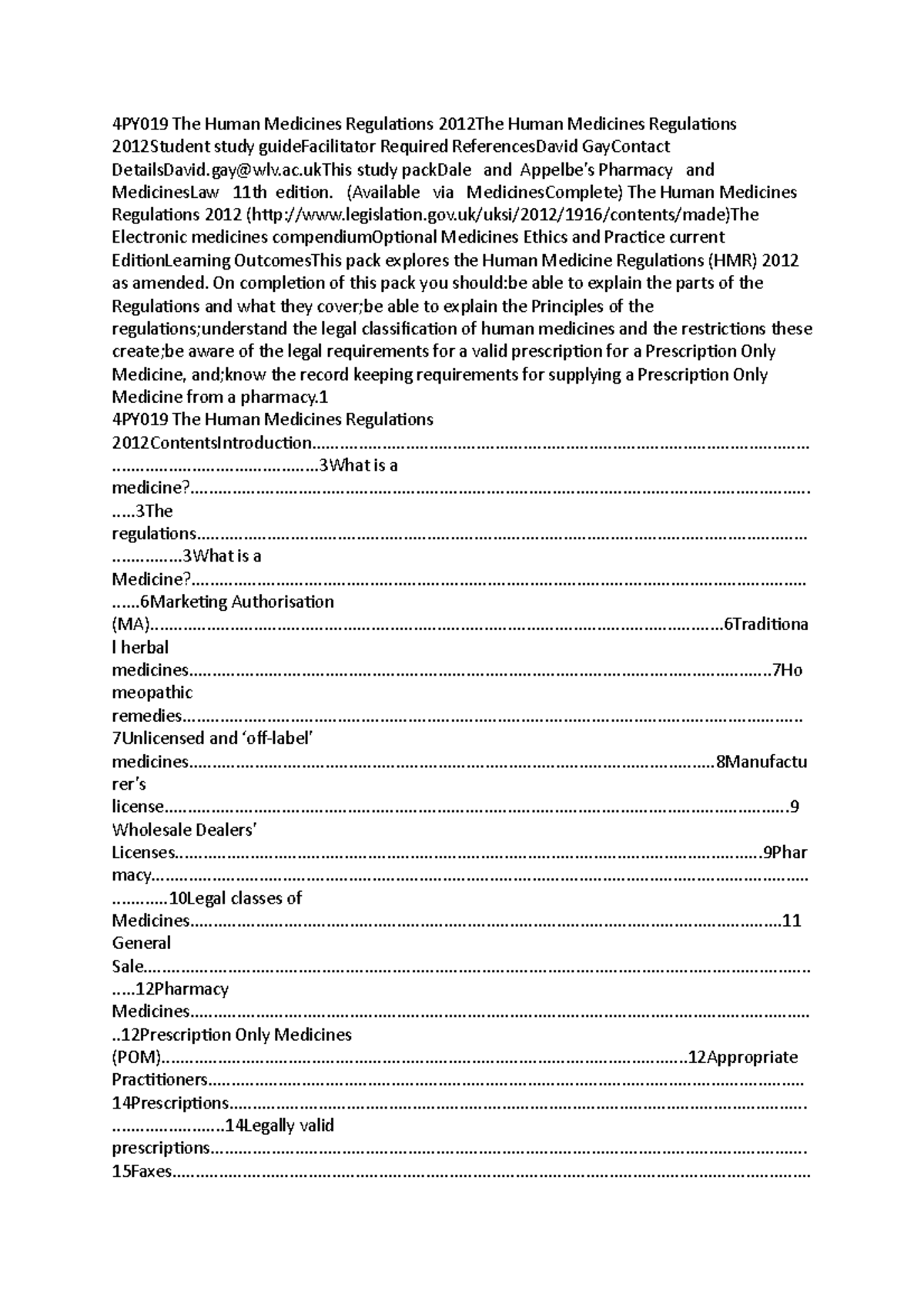 Pharmacy notes 4 4PY019 The Human Medicines Regulations 2012The Human