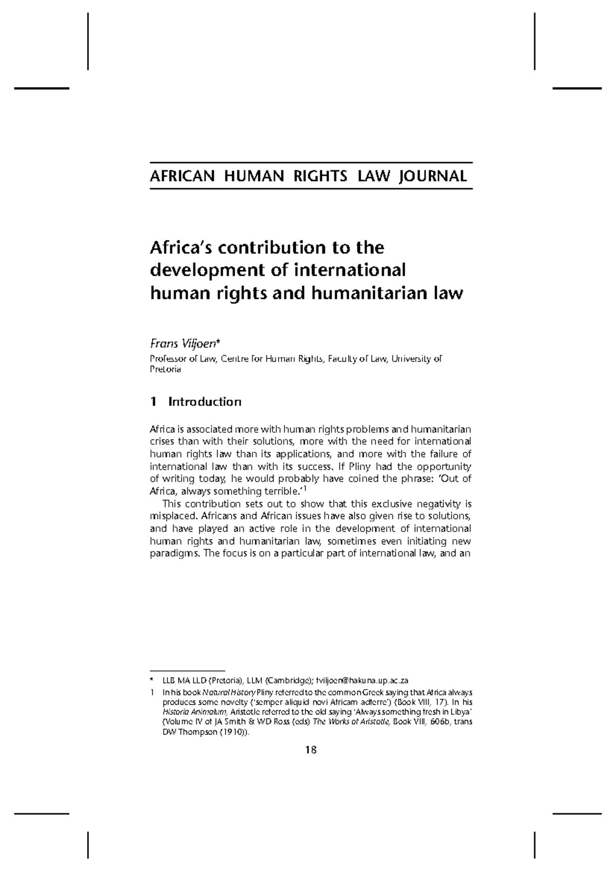 Ahrlj Vol1 No1 2001 Frans Viljoen African Human Rights Law Journal