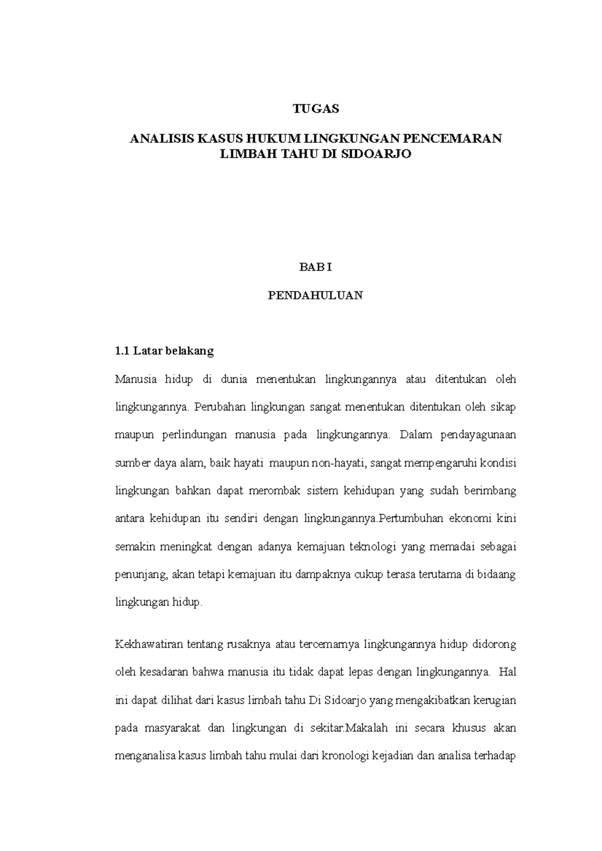 Tugas Hukum Lingkungan Pencemaran Lingkungan Limbah TAHU - TUGAS ...